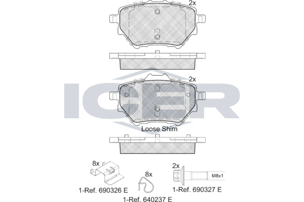 Комплект тормозных колодок, дисковый тормоз   182162   ICER