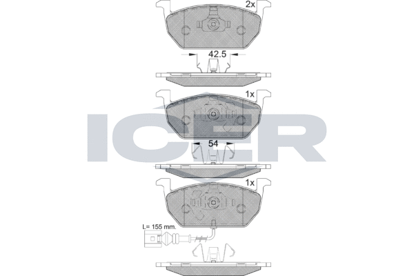 Комплект гальмівних накладок, дискове гальмо   182189   ICER