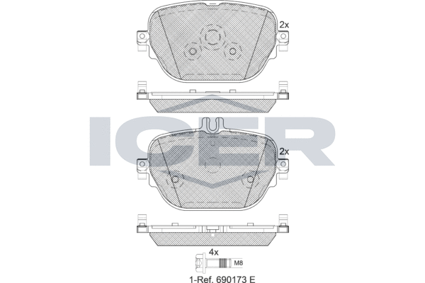 Комплект гальмівних накладок, дискове гальмо   182288   ICER