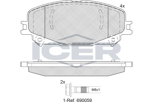 Комплект гальмівних накладок, дискове гальмо   182304   ICER