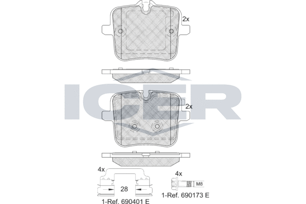 Комплект тормозных колодок, дисковый тормоз   182308   ICER
