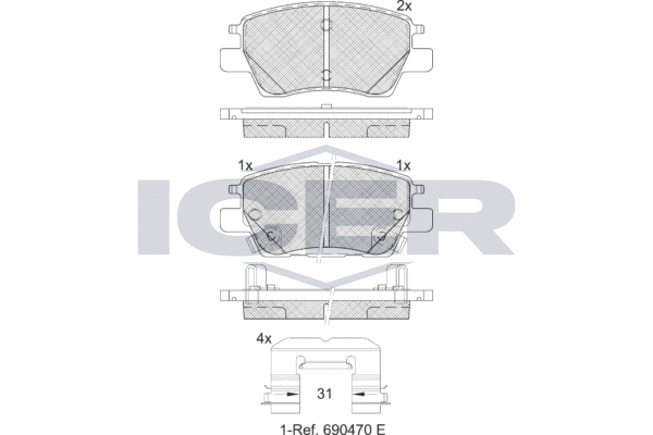 Комплект тормозных колодок, дисковый тормоз   182311   ICER