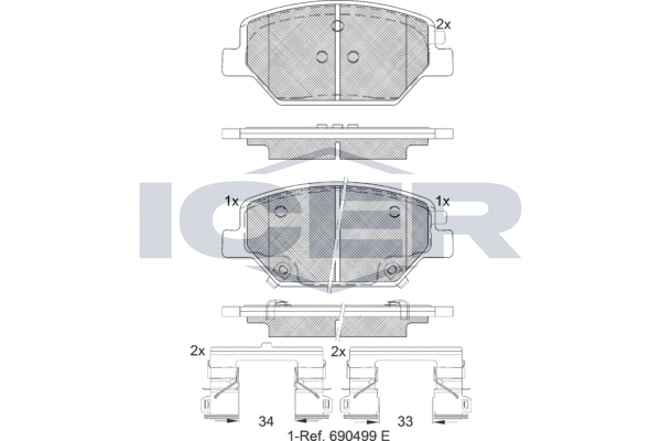 Комплект гальмівних накладок, дискове гальмо   182317   ICER