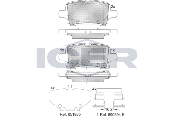 Комплект тормозных колодок, дисковый тормоз   182326   ICER