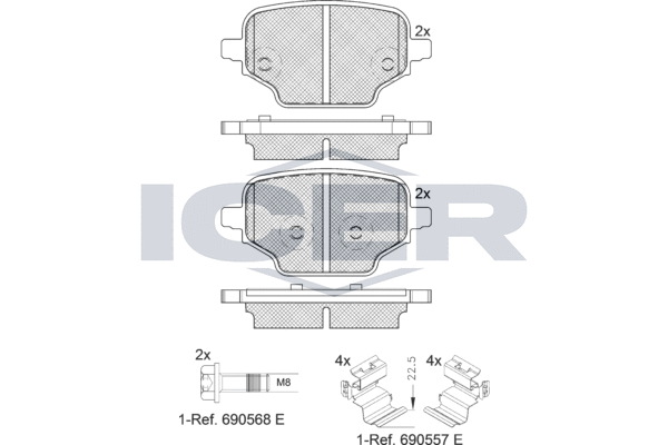 Комплект тормозных колодок, дисковый тормоз   182347   ICER