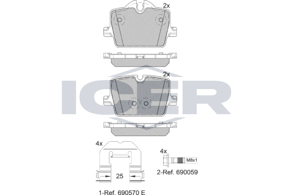 Комплект тормозных колодок, дисковый тормоз   182363   ICER