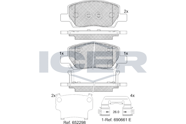 Комплект тормозных колодок, дисковый тормоз   182420   ICER