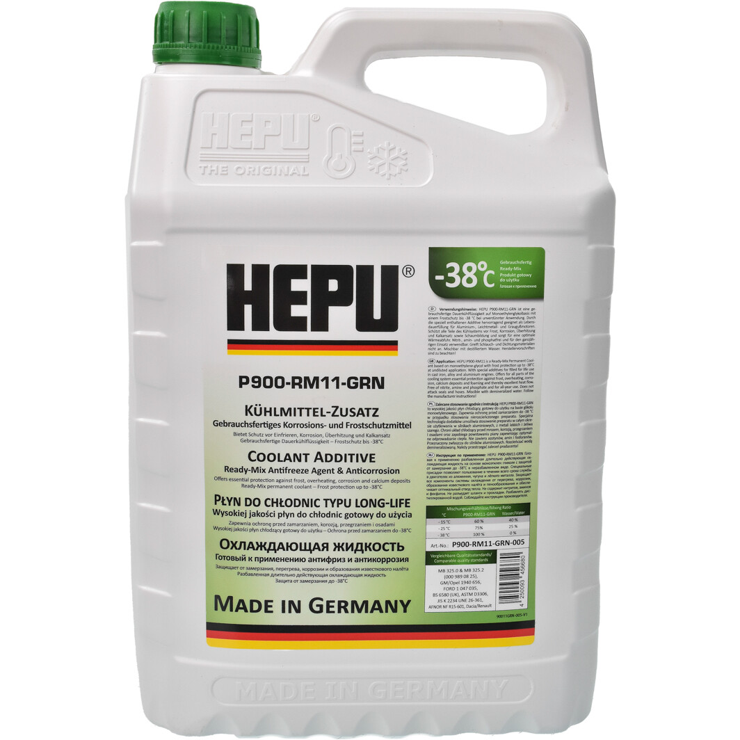 Антифриз HEPU G11 зеленый, готовый к применению, 5 л, P900RM11GRN005