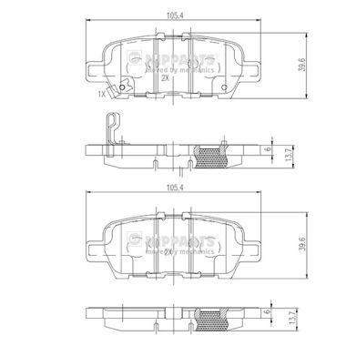 Комплект гальмівних накладок, дискове гальмо   N3611051   NIPPARTS