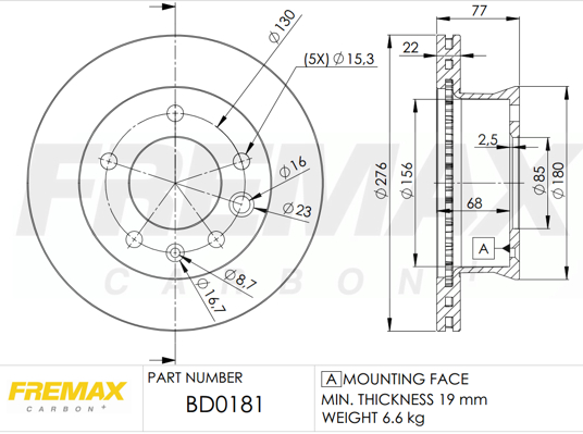 Тормозной диск   BD-0181   FREMAX