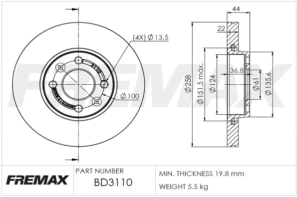 Гальмівний диск   BD-3110   FREMAX