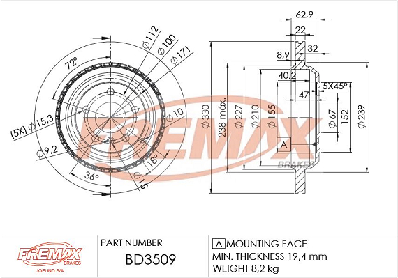 Гальмівний диск   BD-3509   FREMAX