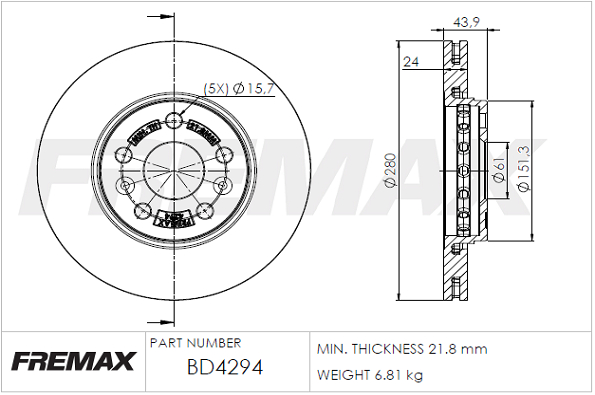 Гальмівний диск   BD-4294   FREMAX