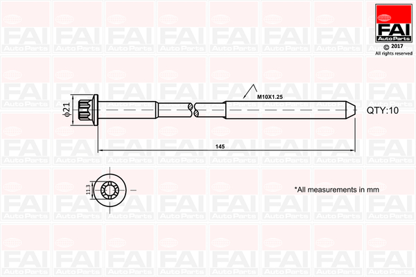 Комплект гвинтів голівки циліндра   B1140   FAI AutoParts