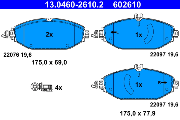 Комплект тормозных колодок, дисковый тормоз   13.0460-2610.2   ATE