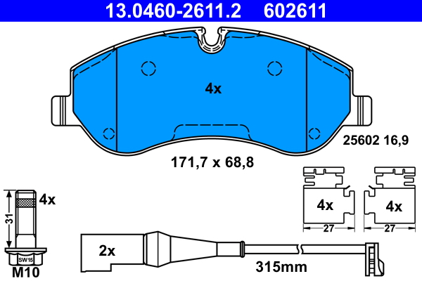 Комплект тормозных колодок, дисковый тормоз   13.0460-2611.2   ATE