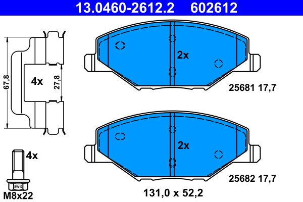 Комплект тормозных колодок, дисковый тормоз   13.0460-2612.2   ATE
