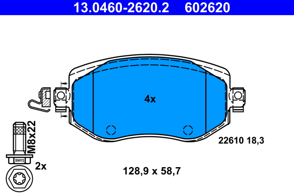 Комплект тормозных колодок, дисковый тормоз   13.0460-2620.2   ATE