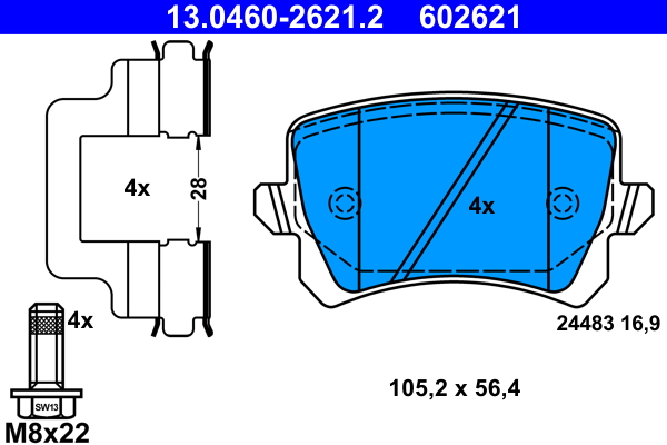Комплект тормозных колодок, дисковый тормоз   13.0460-2621.2   ATE