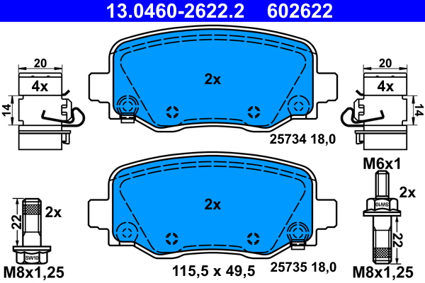 Комплект тормозных колодок, дисковый тормоз   13.0460-2622.2   ATE