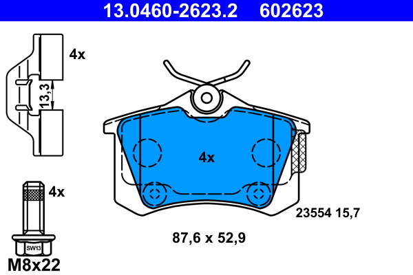 Комплект тормозных колодок, дисковый тормоз   13.0460-2623.2   ATE