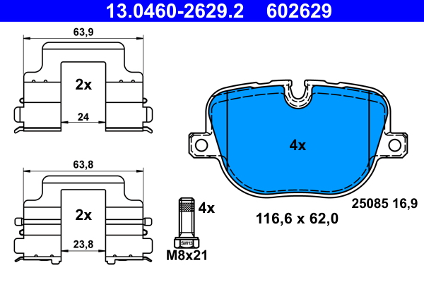 Комплект тормозных колодок, дисковый тормоз   13.0460-2629.2   ATE