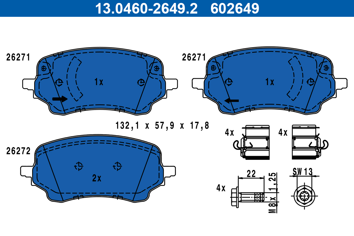 Комплект тормозных колодок, дисковый тормоз   13.0460-2649.2   ATE