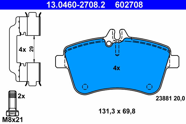 Комплект тормозных колодок, дисковый тормоз   13.0460-2708.2   ATE