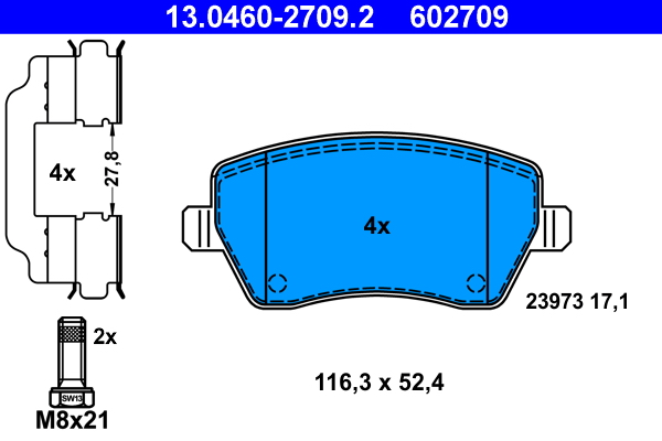 Комплект тормозных колодок, дисковый тормоз   13.0460-2709.2   ATE