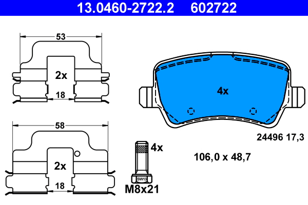Комплект тормозных колодок, дисковый тормоз   13.0460-2722.2   ATE
