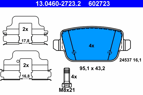 Комплект тормозных колодок, дисковый тормоз   13.0460-2723.2   ATE