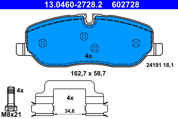 Комплект тормозных колодок, дисковый тормоз   13.0460-2728.2   ATE