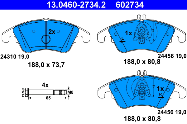 Комплект тормозных колодок, дисковый тормоз   13.0460-2734.2   ATE
