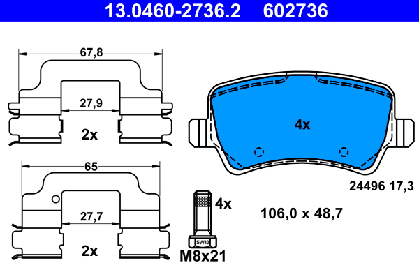 Комплект тормозных колодок, дисковый тормоз   13.0460-2736.2   ATE