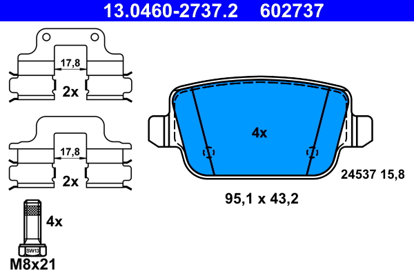 Комплект тормозных колодок, дисковый тормоз   13.0460-2737.2   ATE