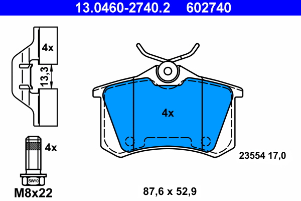 Комплект тормозных колодок, дисковый тормоз   13.0460-2740.2   ATE