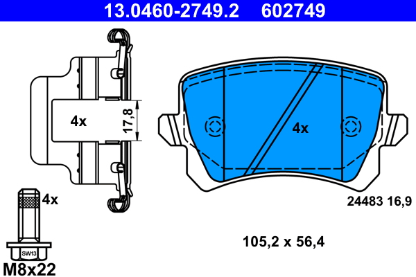Комплект тормозных колодок, дисковый тормоз   13.0460-2749.2   ATE