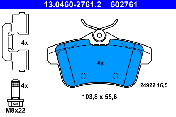 Комплект тормозных колодок, дисковый тормоз   13.0460-2761.2   ATE