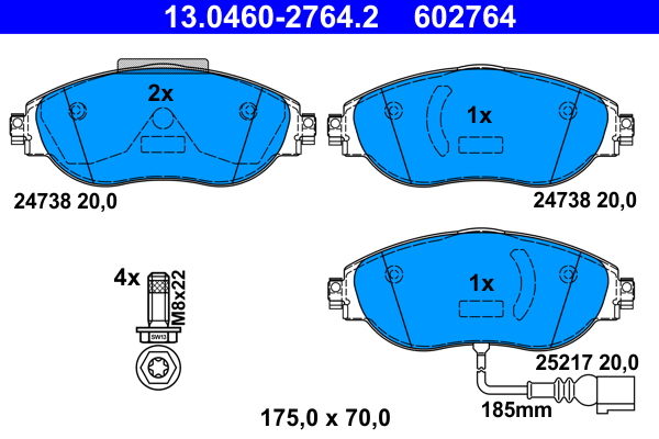 Комплект тормозных колодок, дисковый тормоз   13.0460-2764.2   ATE