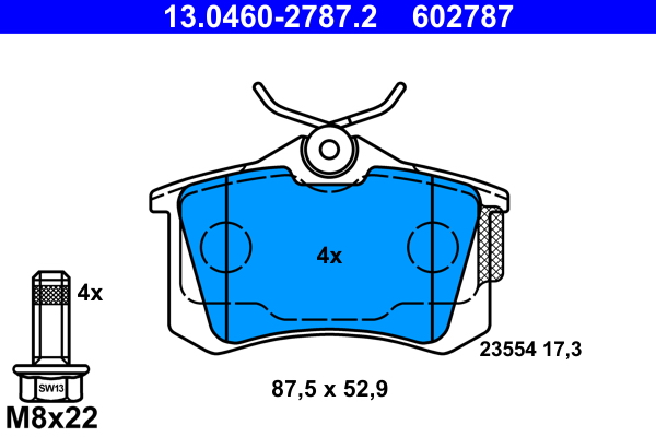 Комплект тормозных колодок, дисковый тормоз   13.0460-2787.2   ATE