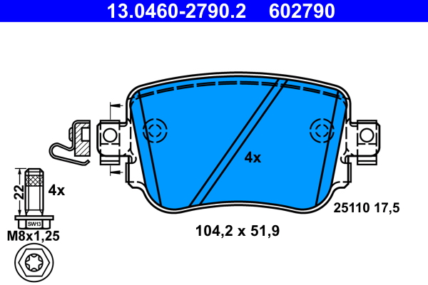 Комплект тормозных колодок, дисковый тормоз   13.0460-2790.2   ATE