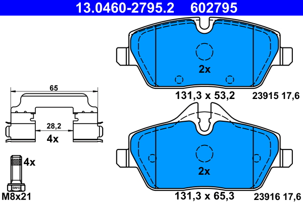 Комплект тормозных колодок, дисковый тормоз   13.0460-2795.2   ATE