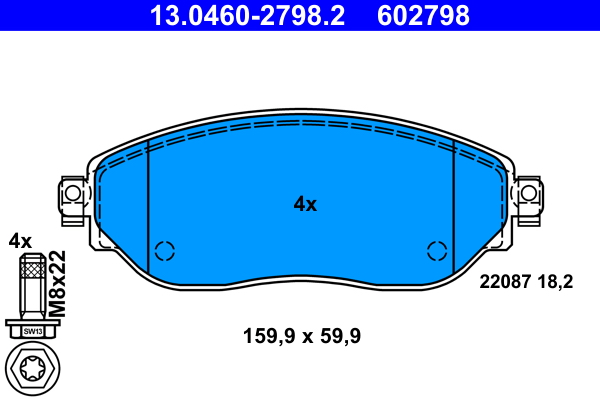 Комплект тормозных колодок, дисковый тормоз   13.0460-2798.2   ATE