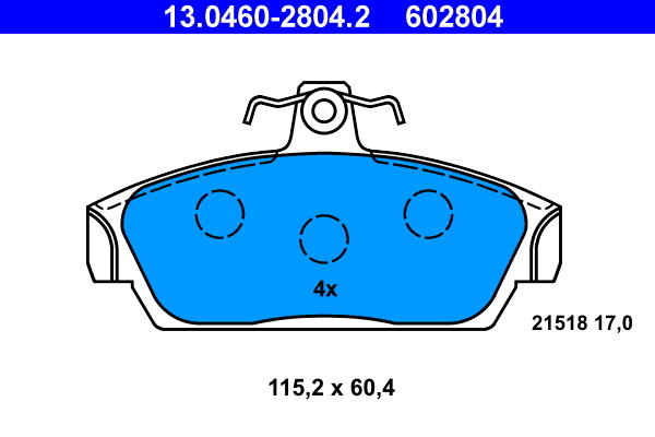 Комплект тормозных колодок, дисковый тормоз   13.0460-2804.2   ATE