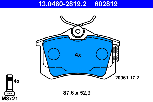 Комплект тормозных колодок, дисковый тормоз   13.0460-2819.2   ATE