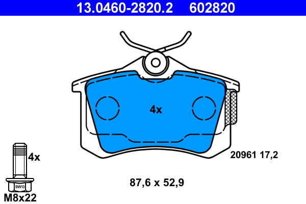 Комплект тормозных колодок, дисковый тормоз   13.0460-2820.2   ATE
