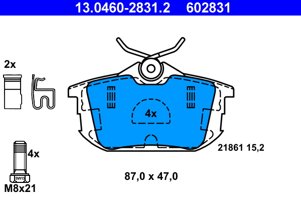 Комплект тормозных колодок, дисковый тормоз   13.0460-2831.2   ATE