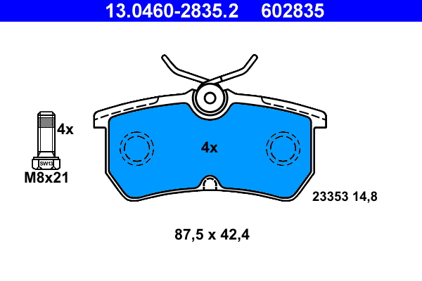 Комплект тормозных колодок, дисковый тормоз   13.0460-2835.2   ATE