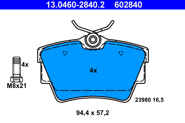 Комплект тормозных колодок, дисковый тормоз   13.0460-2840.2   ATE