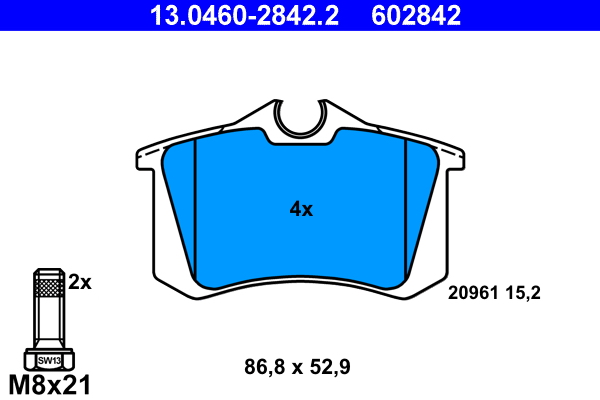 Комплект тормозных колодок, дисковый тормоз   13.0460-2842.2   ATE